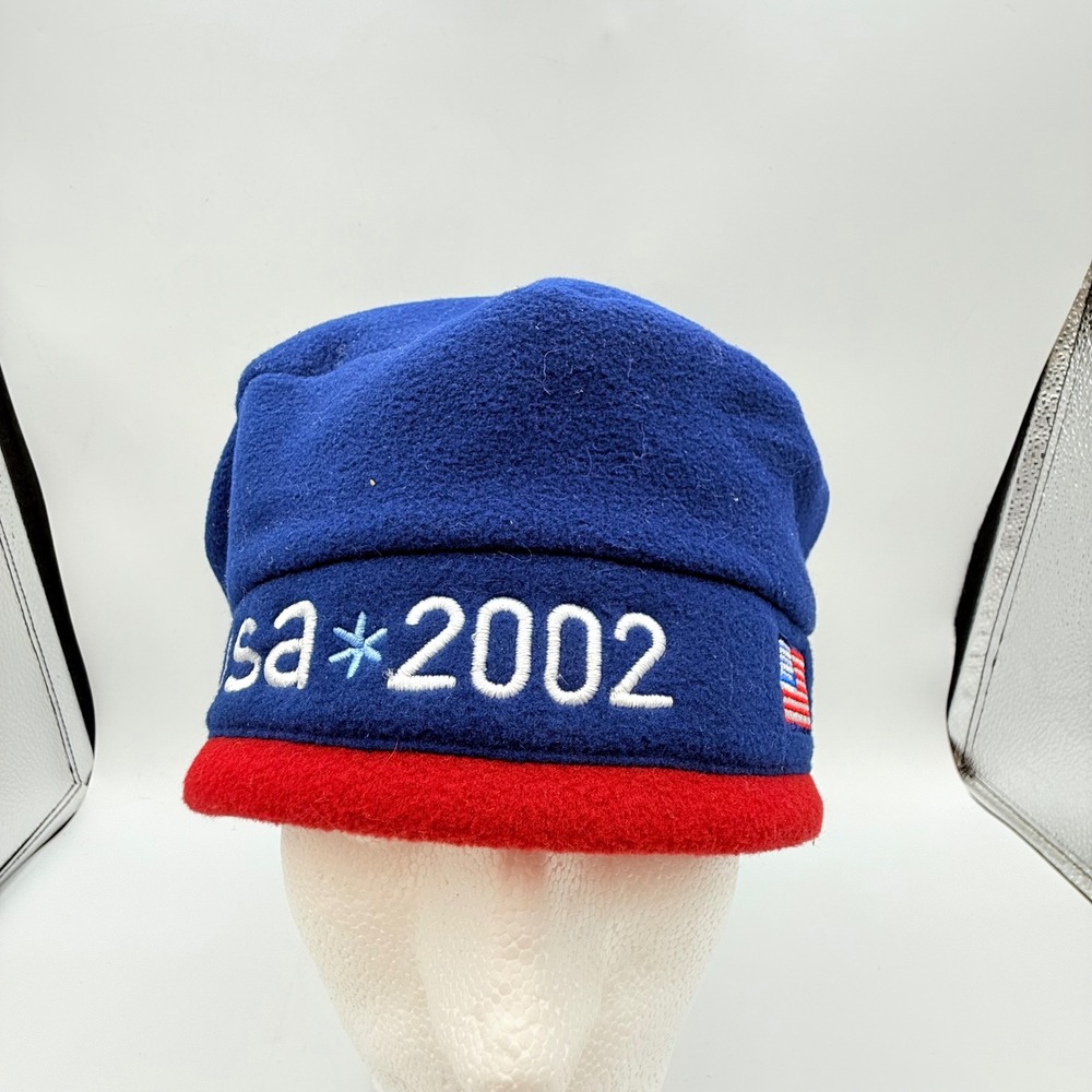 Roots 2002 US Olympic Team Fleece Beret Hat Blue Red USA 2002 NWT One Size